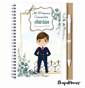 LIBRETA PERSONALIZADA COMUNIN (Grande con boli-Dibujo personalizado)