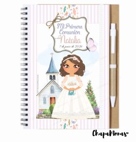 LIBRETA PERSONALIZADA COMUNIN (Grande con boli- Dibujo personalizado)