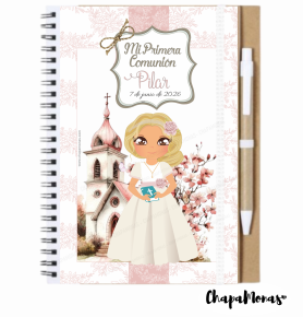 LIBRETA PERSONALIZADA COMUNIN (Grande con boli- Dibujo personalizado)