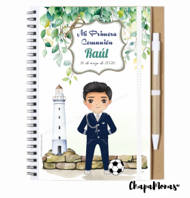 LIBRETA PERSONALIZADA COMUNIN (Grande con boli-Dibujo personalizado)