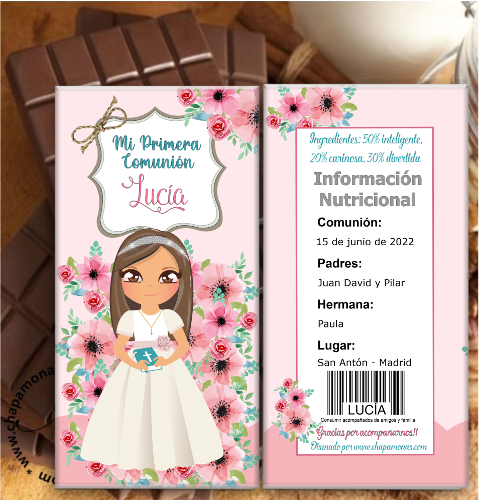 TABLETA DE CHOCOLATE COMUNIÓN (Varios peinados y vestidos)