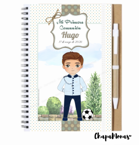 LIBRETA PARA PRIMERA COMUNIN (Grande con boli-Dibujo personalizado)