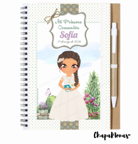 LIBRETA PARA PRIMERA COMUNIN (Grande con boli- Dibujo personalizado)