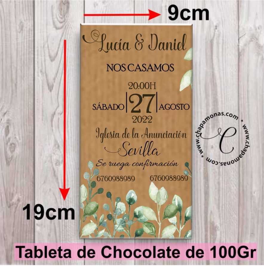 TABLETA DE CHOCOLATE PERSONALIZADA EN PAPEL KRAFT