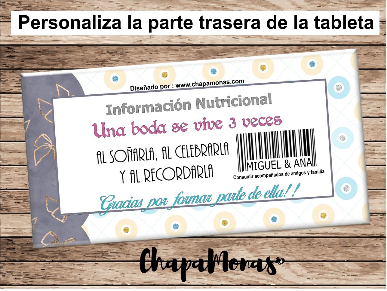 TABLETA DE CHOCOLATE PERSONALIZADA (Boda)